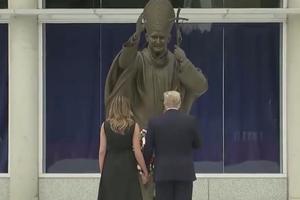 President Trump and First Lady Melania Trump visit the Saint John Paul II Shrine in Washington, D.C. on June 2, 2020.
President Trump and First Lady Melania Trump visit the Saint John Paul II Shrine in Washington, D.C. on June 2, 2020.