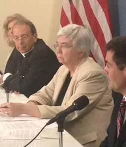 From the religious-freedom press conference, July 2. From l to r: Anne Hendershott, Archbishop William Lori, Sister Mary Ann Walsh of the USCCB, Russell Moore and Yui Mantilla. From the religious-freedom press conference, July 2. From l to r: Anne Hendershott, Archbishop William Lori, Sister Mary Ann Walsh of the USCCB, Russell Moore and Yui Mantilla.