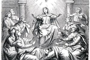 Old engraving of Pentecost from the book History of the Christian Religion, 1880 Old engraving of Pentecost from the book History of the Christian Religion, 1880
