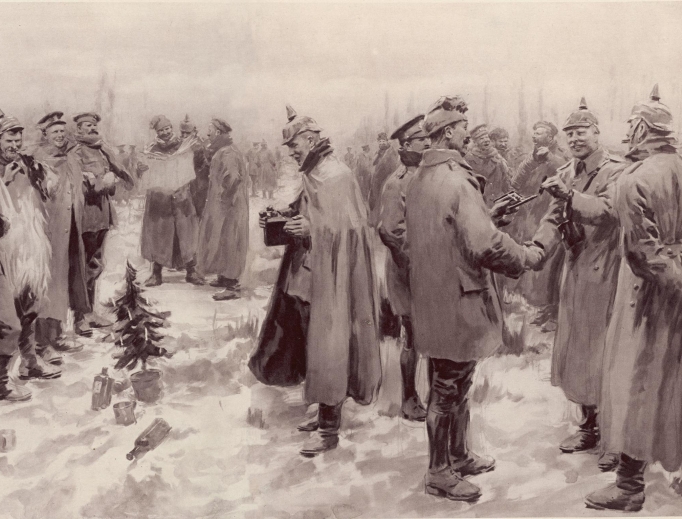 The Illustrated London News’ illustration of the ‘Christmas Truce’: Officers and men from the German and British trenches meet and greet one another — a German officer photographing a group of foes and friends. The Illustrated London News’ illustration of the ‘Christmas Truce’: Officers and men from the German and British trenches meet and greet one another — a German officer photographing a group of foes and friends.