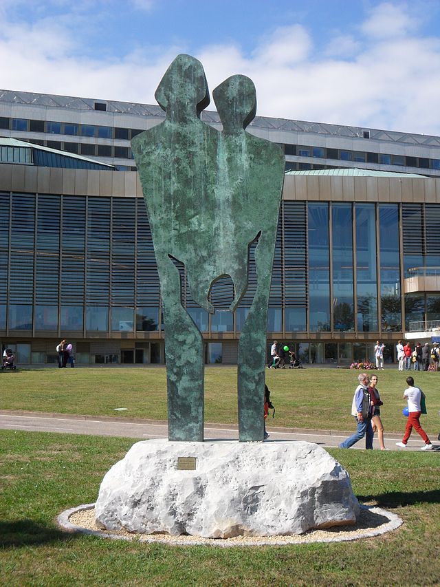 Two parents and a child; statue 'Family' in the garden of the Palace of Nations, Geneva, Switzerland Two parents and a child; statue 'Family' in the garden of the Palace of Nations, Geneva, Switzerland