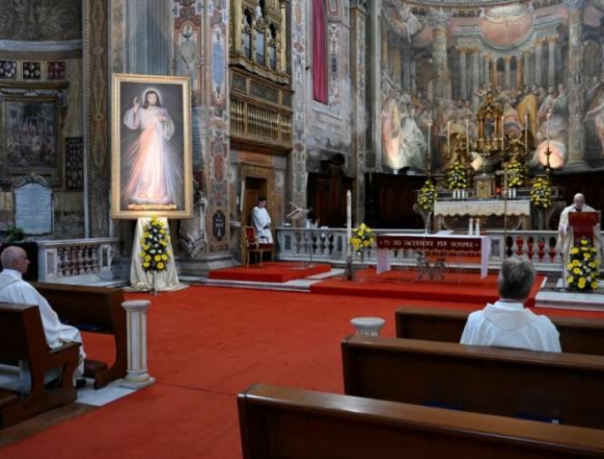 Pope Francis celebrates Mass at Santo Spirito in Sassia April 19, 2020. Pope Francis celebrates Mass at Santo Spirito in Sassia April 19, 2020.