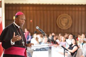 Bishop Edward Braxton gives his talk at The Catholic University of America. Bishop Edward Braxton gives his talk at The Catholic University of America.