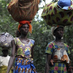 Refugees from Ivory Coast walk with their belongings through Grand Gedeh County in eastern Liberia March 23. Refugees from Ivory Coast walk with their belongings through Grand Gedeh County in eastern Liberia March 23.