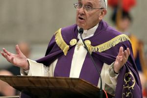 Pope Francis announces a special jubilee year to focus the Church on mercy during a Mass of penitence March 13 in St. Peter's Basilica.
Pope Francis announces a special jubilee year to focus the Church on mercy during a Mass of penitence March 13 in St. Peter's Basilica.