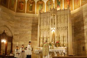 Father John Berg celebrates the traditional Latin Mass in 2018 at St. Mary's Church on Broadway in Providence, Rhode Island. Father John Berg celebrates the traditional Latin Mass in 2018 at St. Mary's Church on Broadway in Providence, Rhode Island.