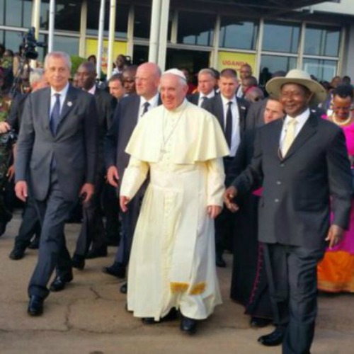 Pope Francis arrives in Uganda.
Pope Francis arrives in Uganda.