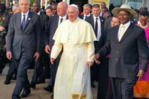 Pope Francis arrives in Uganda.
Pope Francis arrives in Uganda.