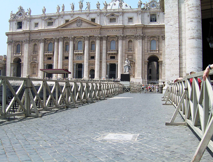 A stone slab marks the site of the 1981 Pope St. John Paul II assassination attempt.
A stone slab marks the site of the 1981 Pope St. John Paul II assassination attempt.