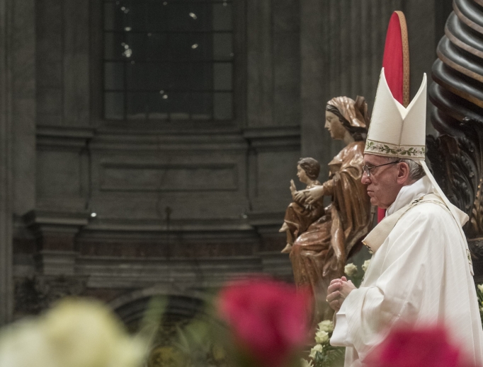 Pope Francis celebrates the Easter vigil Mass in St. Peter's Basilica on Holy Saturday, April 15, 2017. Pope Francis celebrates the Easter vigil Mass in St. Peter's Basilica on Holy Saturday, April 15, 2017.