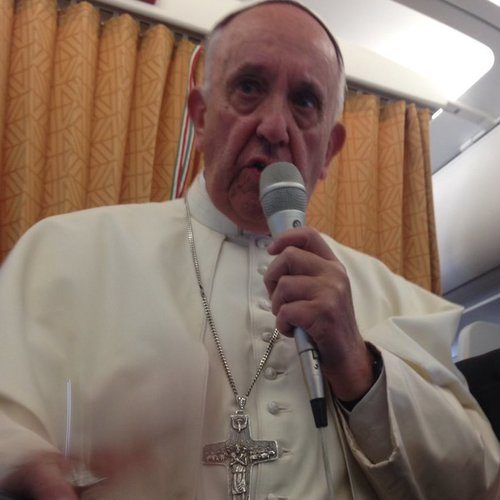 Pope Francis at June 26 in-flight press conference. Pope Francis at June 26 in-flight press conference.