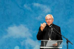Cardinal Vincent Nichols of Westminster, England, delivers a keynote address at the World Meeting of Families in Dublin Aug. 23. Cardinal Vincent Nichols of Westminster, England, delivers a keynote address at the World Meeting of Families in Dublin Aug. 23.