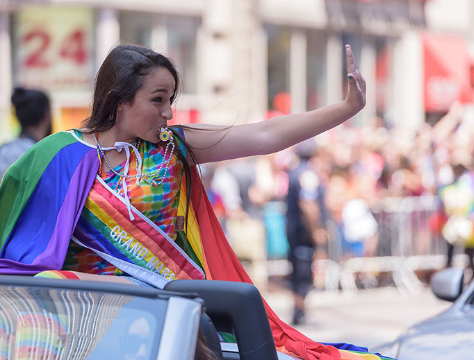 Jazz Jennings, a teenage boy who has gained fame for presenting himself as a female on his YouTube channel, rides in the 2016 NYC Pride parade. Jazz Jennings, a teenage boy who has gained fame for presenting himself as a female on his YouTube channel, rides in the 2016 NYC Pride parade.