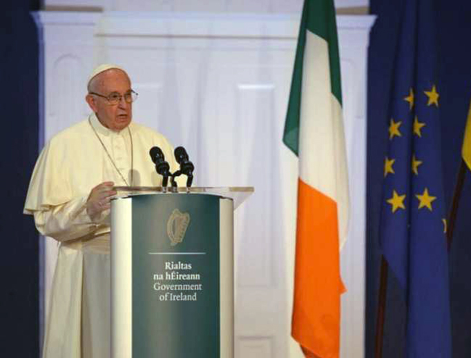 Pope Francis speaks to Irish authorities during a trip to Dublin Aug. 25. Pope Francis speaks to Irish authorities during a trip to Dublin Aug. 25.