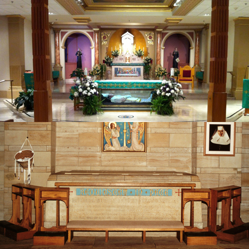 Top photo, St. John Neumann shrine crypt; bottom photo, St. Katharine Drexel shrine crypt Top photo, St. John Neumann shrine crypt; bottom photo, St. Katharine Drexel shrine crypt