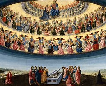 Botticini's rendering of Mary's Assumption places it in the context of the entire Church triumphant, celebrated today on All Saints' Day. Botticini's rendering of Mary's Assumption places it in the context of the entire Church triumphant, celebrated today on All Saints' Day.