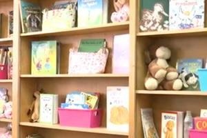 Children's books and stuffed animals are available in the library of the Holy Family Home for Women and Children, located in a renovated former parochial school in Providence, R.I. Children's books and stuffed animals are available in the library of the Holy Family Home for Women and Children, located in a renovated former parochial school in Providence, R.I.