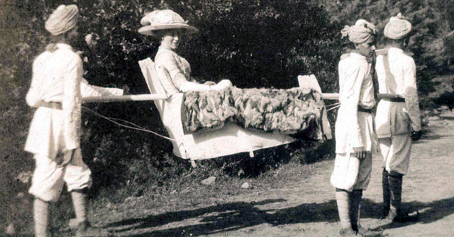 An Englishwoman in a sedan chair, date unknown An Englishwoman in a sedan chair, date unknown