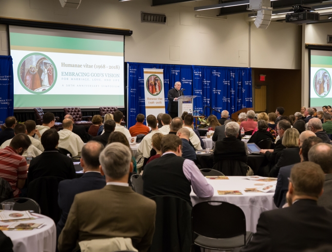 Philadelphia Archbishop Charles Chaput delivers the April 4 keynote address at The Catholic University of America’s Humanae Vitae conference. Philadelphia Archbishop Charles Chaput delivers the April 4 keynote address at The Catholic University of America’s Humanae Vitae conference.