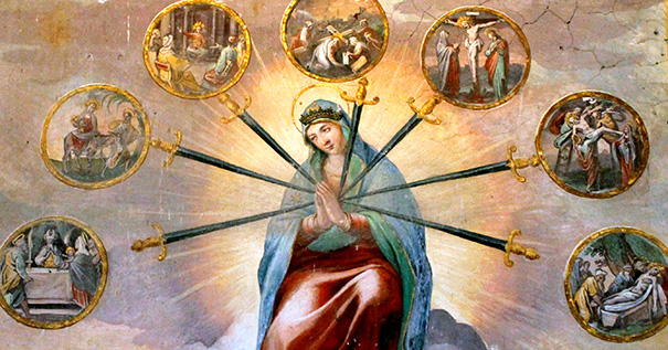 Fresco of the Seven Sorrows of the Blessed Virgin, by Tempesta and Circignani, Santo Stefano Rotondo, Rome. Fresco of the Seven Sorrows of the Blessed Virgin, by Tempesta and Circignani, Santo Stefano Rotondo, Rome.