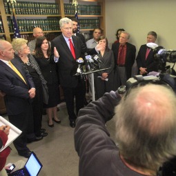 Attorney Thomas Neuberger speaks alongside victims of clergy sexual abuse during a press conference Feb. 3, the day after a $77.4 million settlement agreement was reached with the Diocese of Wilmington, Del. A priest sex-abuse case against the Oblates of St. Francis de Sales, the order that operates Salesianum School, goes to trial Feb. 27, Neuberger said.
Attorney Thomas Neuberger speaks alongside victims of clergy sexual abuse during a press conference Feb. 3, the day after a $77.4 million settlement agreement was reached with the Diocese of Wilmington, Del. A priest sex-abuse case against the Oblates of St. Francis de Sales, the order that operates Salesianum School, goes to trial Feb. 27, Neuberger said.