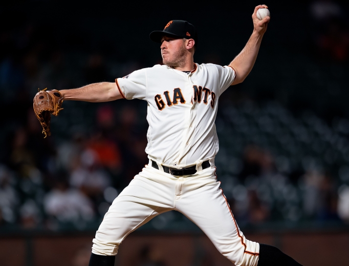 San Francisco Giants starting pitcher Ty Blach steps in to close the MLB game between the Arizona Diamondbacks and the San Francisco Giants at AT&T Park in San Francisco. The Giants won 10-3.
San Francisco Giants starting pitcher Ty Blach steps in to close the MLB game between the Arizona Diamondbacks and the San Francisco Giants at AT&T Park in San Francisco. The Giants won 10-3.