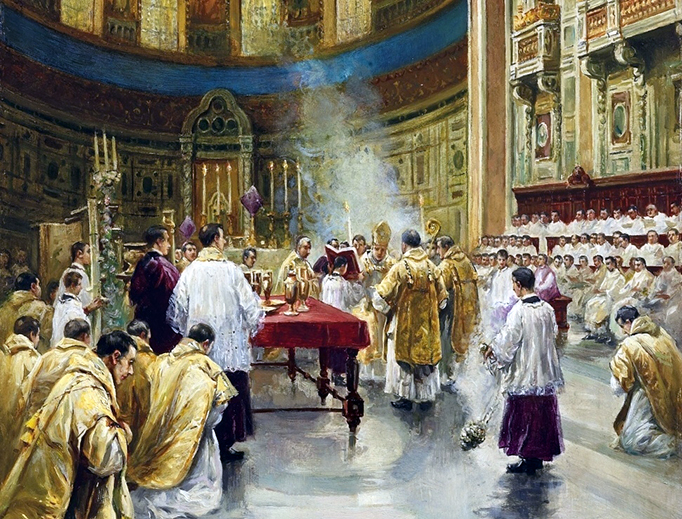 P. Villanueva, ‘Mass in St. John Lateran in Rome’, early 20th century P. Villanueva, ‘Mass in St. John Lateran in Rome’, early 20th century