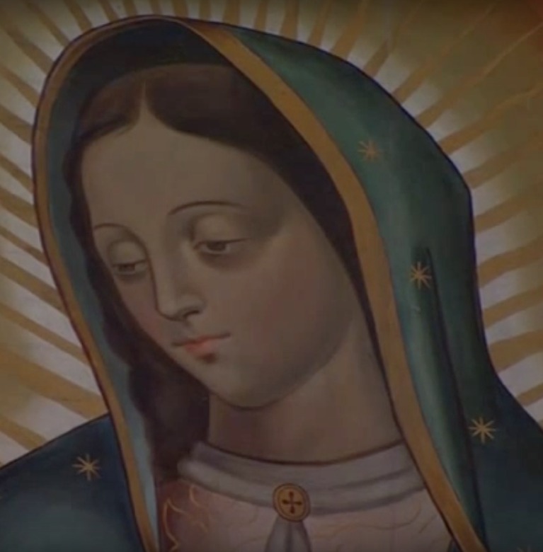 The face of Our Lady of Guadalupe, as filmed during the broadcast of Pope Francis' Feb. 12 address in Mexico City's Metropolitan Cathedral of the Assumption of Mary. The face of Our Lady of Guadalupe, as filmed during the broadcast of Pope Francis' Feb. 12 address in Mexico City's Metropolitan Cathedral of the Assumption of Mary.