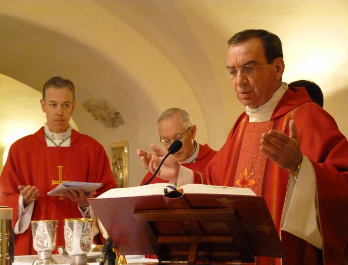 Archbishop Dennis Schnurr (foreground) celebrates Mass at the tomb of St. Peter. Archbishop Dennis Schnurr (foreground) celebrates Mass at the tomb of St. Peter.