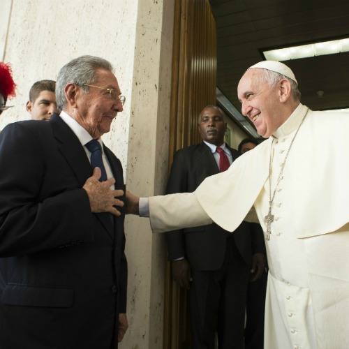 Pope Francis meets with Cuban President Raul Castro at the Vatican May 10.
Pope Francis meets with Cuban President Raul Castro at the Vatican May 10.