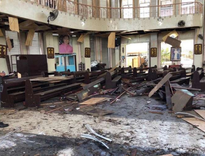 The inside of Our Lady of Mount Carmel Cathedral in Jolo, Philippines after the attack, January 27, 2019. The inside of Our Lady of Mount Carmel Cathedral in Jolo, Philippines after the attack, January 27, 2019.