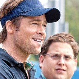 Brad Pitt and Jonah Hill star in Moneyball. Brad Pitt and Jonah Hill star in Moneyball.