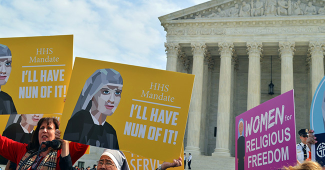 Religious sisters show their support of the Little Sisters of the Poor outside the Supreme Court where oral arguments were heard on March 23, 2016 in the Zubik v. Burwell case against the HHS Mandate. Religious sisters show their support of the Little Sisters of the Poor outside the Supreme Court where oral arguments were heard on March 23, 2016 in the Zubik v. Burwell case against the HHS Mandate.