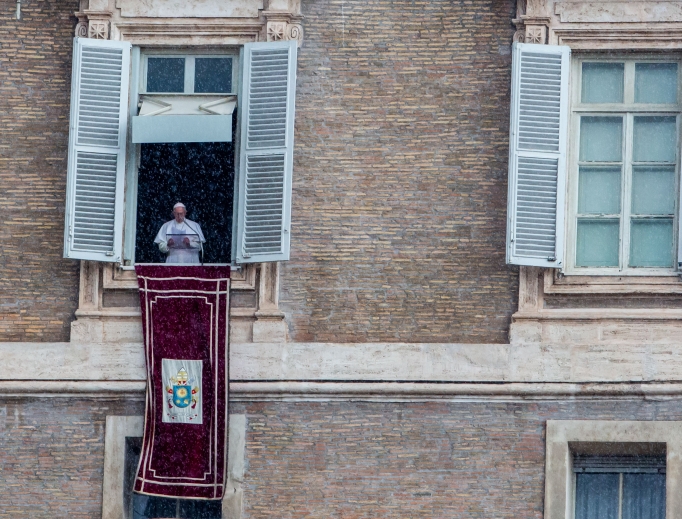 Pope Francis addresses the faithful during his Angelus address Oct. 28. Pope Francis addresses the faithful during his Angelus address Oct. 28.
