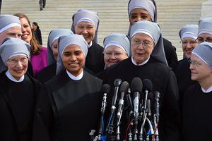 The Little Sisters of the Poor outside the Supreme Court where oral arguments were heard on March 23, 2016 in the Zubik v. Burwell case against the HHS Mandate. The Little Sisters of the Poor outside the Supreme Court where oral arguments were heard on March 23, 2016 in the Zubik v. Burwell case against the HHS Mandate.