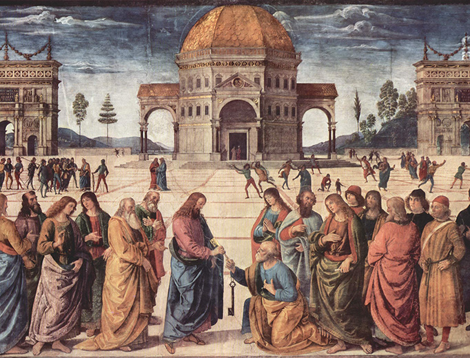 Pietro Perugino, “Christ Handing the Keys to St. Peter”, c. 1481 Pietro Perugino, “Christ Handing the Keys to St. Peter”, c. 1481