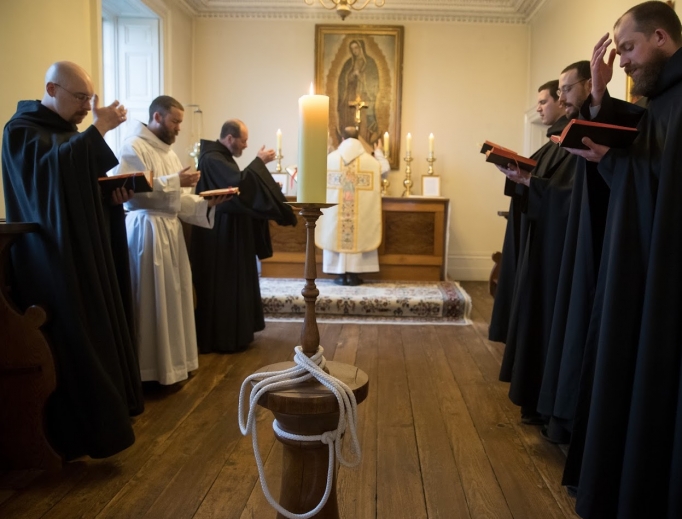 Above and below, the monks pray at Mass and have fellowship at their priory. Also below, on Feb. 25, Bishop Michael Smith of Meath presided at the canonical establishment of their new monastery at Silverstream. Above and below, the monks pray at Mass and have fellowship at their priory. Also below, on Feb. 25, Bishop Michael Smith of Meath presided at the canonical establishment of their new monastery at Silverstream.