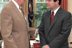 President Ronald Reagan and Judge Antonin Scalia confer in the Oval Office in July 1986. Two months later, Scalia would take his seat on the U.S. Supreme Court President Ronald Reagan and Judge Antonin Scalia confer in the Oval Office in July 1986. Two months later, Scalia would take his seat on the U.S. Supreme Court