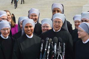 Little Sisters of the Poor gather outside the Supreme Court in 2016 for the Zubik v. Burwell case. Little Sisters of the Poor gather outside the Supreme Court in 2016 for the Zubik v. Burwell case.