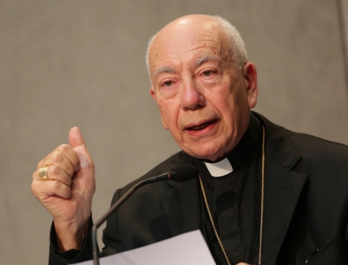 Cardinal Francesco Coccopalmerio, president of the Pontifical Council for Legislative Texts, speaks at a Vatican press conference Sept. 8, 2015. Cardinal Francesco Coccopalmerio, president of the Pontifical Council for Legislative Texts, speaks at a Vatican press conference Sept. 8, 2015.