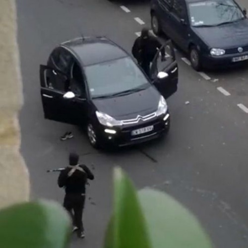 A still image from an amateur video posted on YouTube shows a moment of the assault on satirical newspaper Charlie Hebdo on Jan. 7. A still image from an amateur video posted on YouTube shows a moment of the assault on satirical newspaper Charlie Hebdo on Jan. 7.