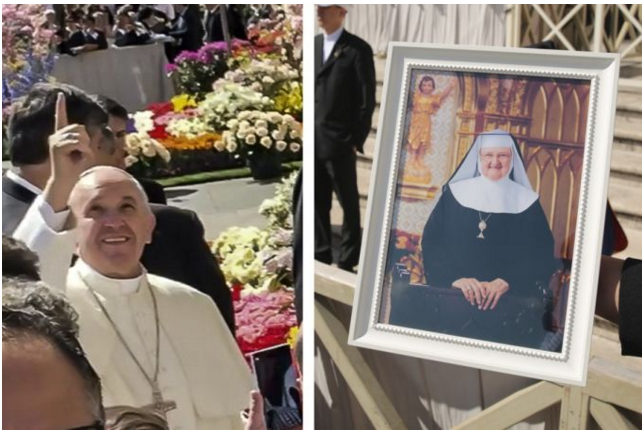 Pope Francis offers a special blessing for the repose of Mother Angelica's soul during his general audience March 30, 2016. Pope Francis offers a special blessing for the repose of Mother Angelica's soul during his general audience March 30, 2016.