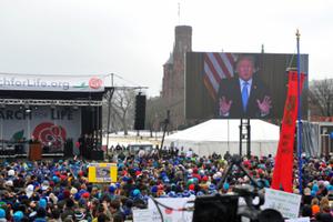 President Donald Trump addresses the March For Life in Washington DC with over 100,000 people attending the largest pro-life march in the world, January 18, 2019. President Donald Trump addresses the March For Life in Washington DC with over 100,000 people attending the largest pro-life march in the world, January 18, 2019.