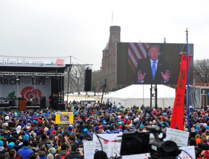 President Donald Trump addresses the March For Life in Washington DC with over 100,000 people attending the largest pro-life march in the world, January 18, 2019. President Donald Trump addresses the March For Life in Washington DC with over 100,000 people attending the largest pro-life march in the world, January 18, 2019.
