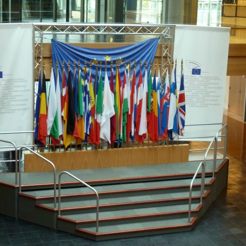 European flags on display at the European Parliament in Strasbourg, France. European flags on display at the European Parliament in Strasbourg, France.