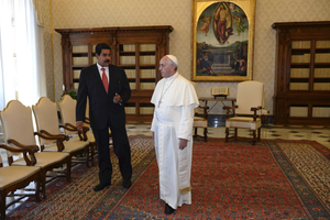 Pope Francis with Venezuelan President Nicolás Maduro, June 2013. Pope Francis with Venezuelan President Nicolás Maduro, June 2013.