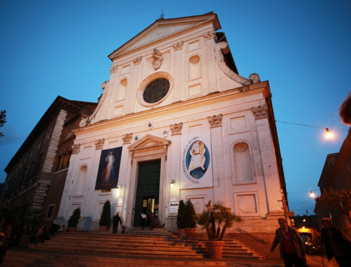 The Shrine of Mercy in the Santo Spirito in Sassia Church in Rome, Italy, including images of Pope St. John Paul II and St. Faustina. The Shrine of Mercy in the Santo Spirito in Sassia Church in Rome, Italy, including images of Pope St. John Paul II and St. Faustina.