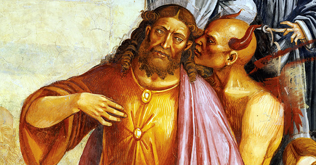 Luca Signorelli, “Deeds of the Antichrist” (c. 1501). Note the lack of wounds in the hands of the Christ-like figure. This is the artist's way of indicating that he is actually the Antichrist. Luca Signorelli, “Deeds of the Antichrist” (c. 1501). Note the lack of wounds in the hands of the Christ-like figure. This is the artist's way of indicating that he is actually the Antichrist.