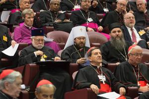 Cardinals and bishops listen inside the Vatican's Synod Hall during an Oct. 12 meeting of the 2015 synod on the family. Cardinals and bishops listen inside the Vatican's Synod Hall during an Oct. 12 meeting of the 2015 synod on the family.