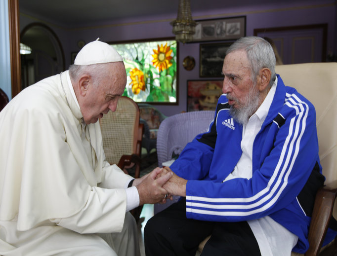 Pope Francis met briefly with Fidel Castro in Havana, Cuba, on Sept. 20, 2015. Pope Francis met briefly with Fidel Castro in Havana, Cuba, on Sept. 20, 2015.